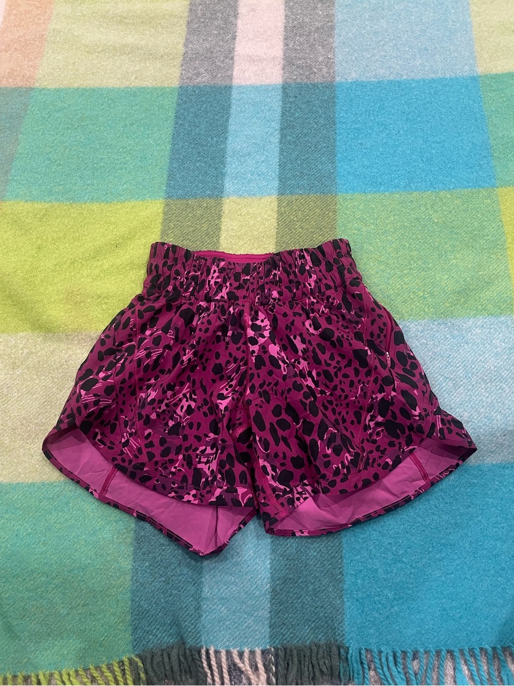 Lululemon Track That Mid-Rise Lined Short 5" in Cheetah Camo Magenta Purple